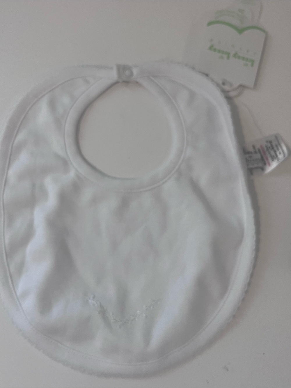 Kissy Kissy White Baby Bib with Snap Neck Closure Embroidery NEW
